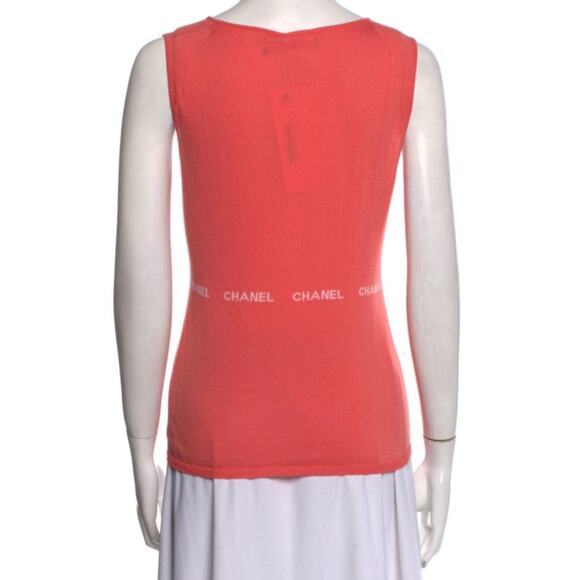 Cute Chanel Coral pink Logo Printed Sleeveless Top M sz - Picture 3 of 13